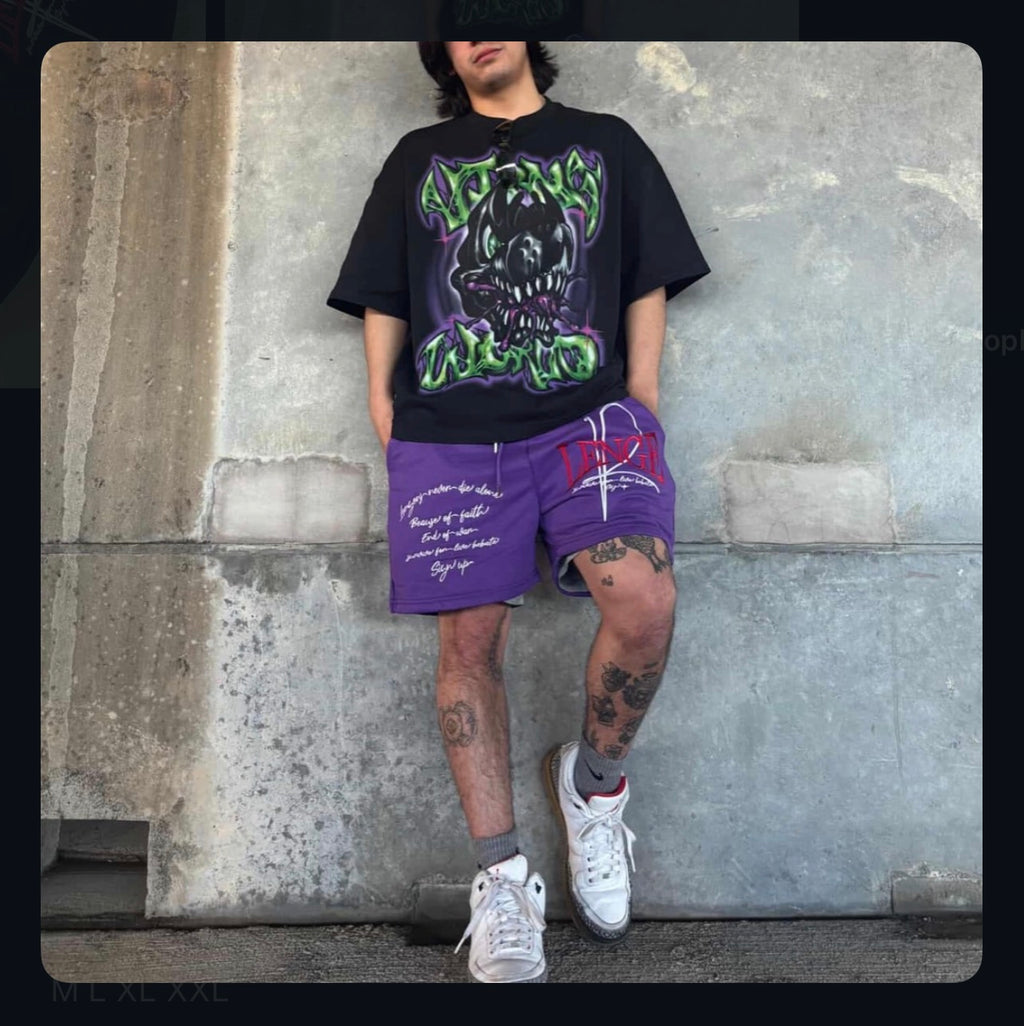 SUPEEON American-Style Embroidered Letter Shorts (FOG Fabric)