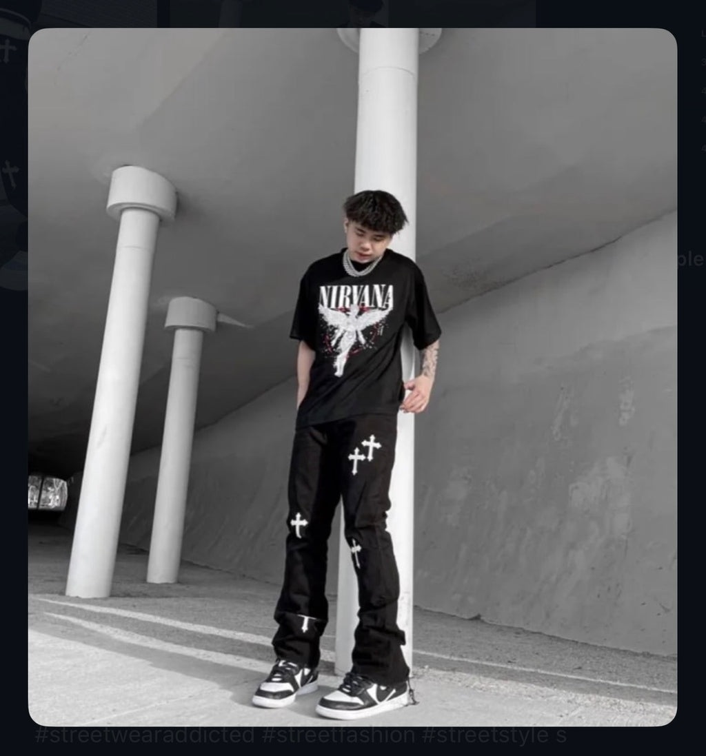 Cross Distressed Denim Pants