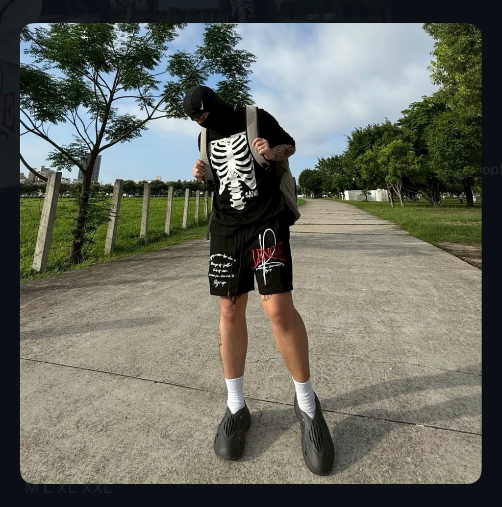 SUPEEON American-Style Embroidered Letter Shorts (FOG Fabric)