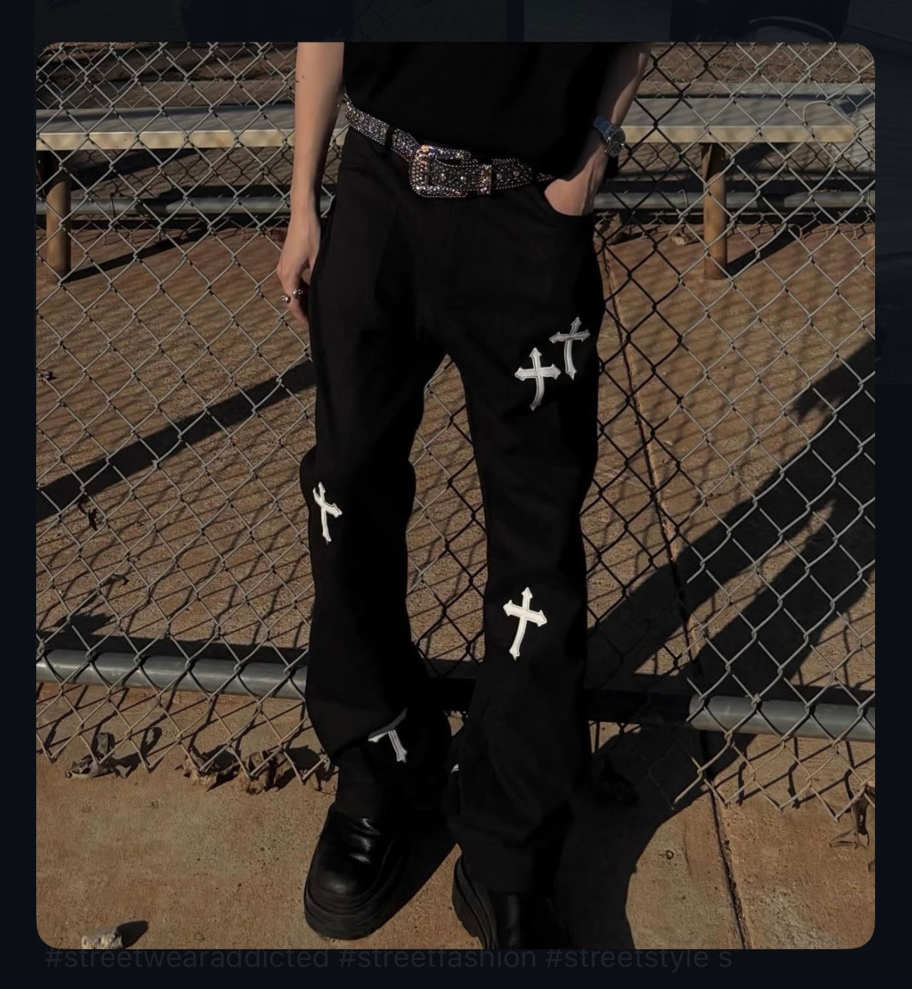 Cross Distressed Denim Pants